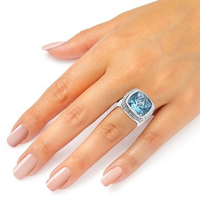 Oro Leoni Sterling Silver Blue Topaz & Diamond Ring