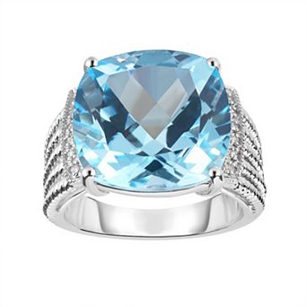 Oro Leoni Sterling Silver Gemstone & Diamond Ring