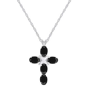Celebration Gems 10k White Gold Oval Gemstone Cross Pendant Necklace