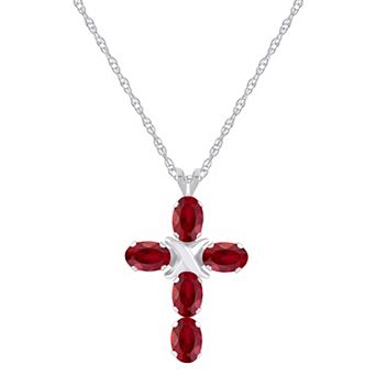 Celebration Gems 10k White Gold Oval Gemstone Cross Pendant Necklace