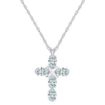 Celebration Gems 10k White Gold Oval Gemstone Cross Pendant Necklace