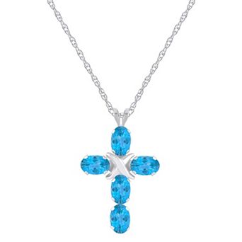 Celebration Gems 10k White Gold Oval Gemstone Cross Pendant Necklace