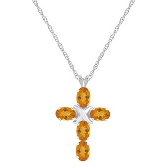 Celebration Gems 10k White Gold Oval Gemstone Cross Pendant Necklace
