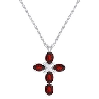 Celebration Gems 10k White Gold Oval Gemstone Cross Pendant Necklace