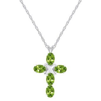 Celebration Gems 10k White Gold Oval Gemstone Cross Pendant Necklace