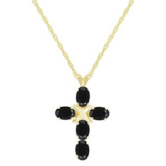 Celebration Gems 10k Gold Oval Gemstone Cross Pendant Necklace