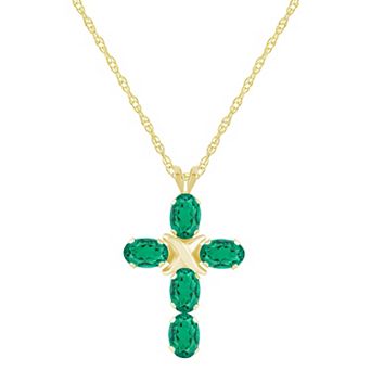 Celebration Gems 10k Gold Oval Gemstone Cross Pendant Necklace