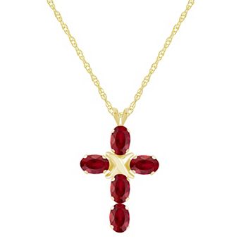 Celebration Gems 10k Gold Oval Gemstone Cross Pendant Necklace