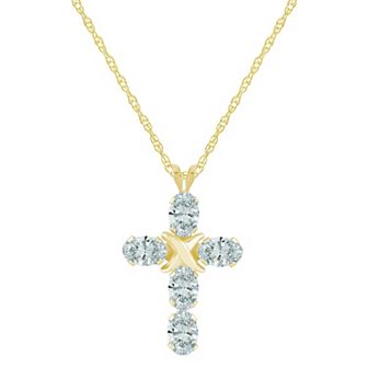 Celebration Gems 10k Gold Oval Gemstone Cross Pendant Necklace