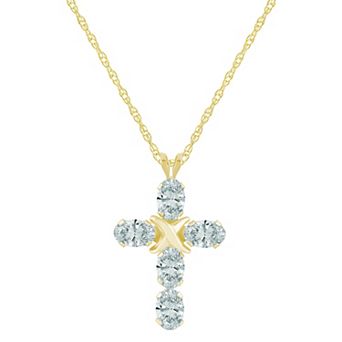Celebration Gems 10k Gold Oval Gemstone Cross Pendant Necklace