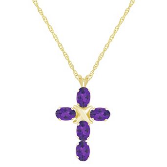 Celebration Gems 10k Gold Oval Gemstone Cross Pendant Necklace
