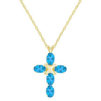 Celebration Gems 10k Gold Oval Gemstone Cross Pendant Necklace