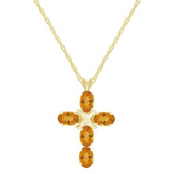 Celebration Gems 10k Gold Oval Gemstone Cross Pendant Necklace