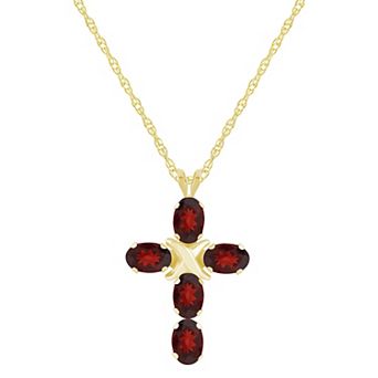 Celebration Gems 10k Gold Oval Gemstone Cross Pendant Necklace