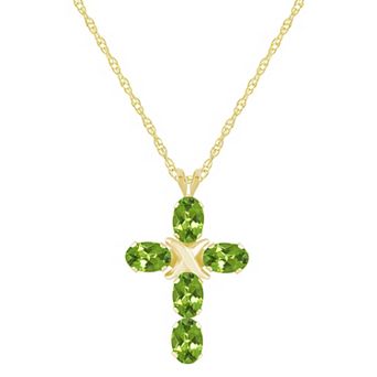 Celebration Gems 10k Gold Oval Gemstone Cross Pendant Necklace