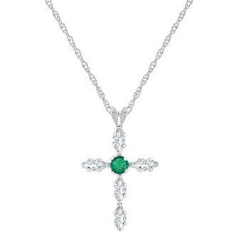 Celebration Gems 10k White Gold Lab-Created Gemstone Cross Pendant Necklace