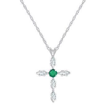 Celebration Gems 10k White Gold Lab-Created Gemstone Cross Pendant Necklace