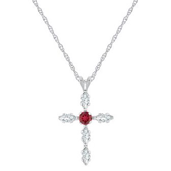 Celebration Gems 10k White Gold Lab-Created Gemstone Cross Pendant Necklace