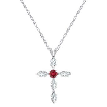 Celebration Gems 10k White Gold Lab-Created Gemstone Cross Pendant Necklace