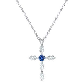 Celebration Gems 10k White Gold Lab-Created Gemstone Cross Pendant Necklace