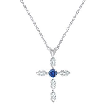Celebration Gems 10k White Gold Lab-Created Gemstone Cross Pendant Necklace