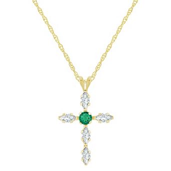 Celebration Gems 10k Gold Lab-Created Gemstone Cross Pendant Necklace