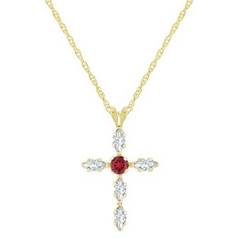Celebration Gems 10k Gold Lab-Created Gemstone Cross Pendant Necklace