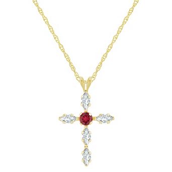 Celebration Gems 10k Gold Lab-Created Gemstone Cross Pendant Necklace