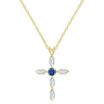 Celebration Gems 10k Gold Lab-Created Gemstone Cross Pendant Necklace