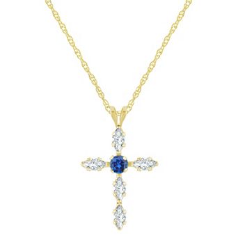 Celebration Gems 10k Gold Lab-Created Gemstone Cross Pendant Necklace