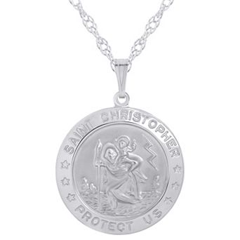 Celebration Gems Sterling Silver Saint Christopher Medallion Pendant Necklace