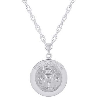 Celebration Gems Sterling Silver Holy Communion Medallion Pendant Necklace