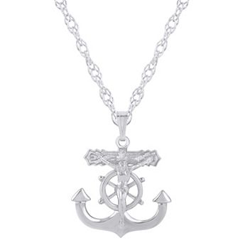 Celebration Gems Sterling Silver Anchor Crucifix Pendant Necklace