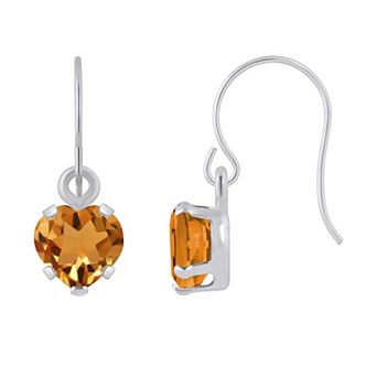 Celebration Gems 10k White Gold Heart Shape Gemstone Drop Earrings