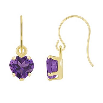 Celebration Gems 10k Gold Heart Shape Gemstone Drop Earrings