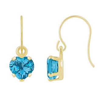 Celebration Gems 10k Gold Heart Shape Gemstone Drop Earrings