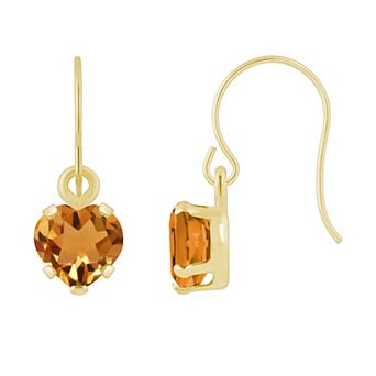 Celebration Gems 10k Gold Heart Shape Gemstone Drop Earrings