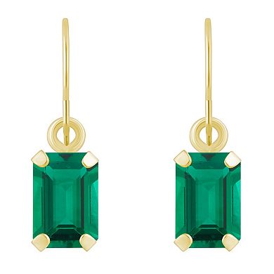 Celebration Gems 10k Gold Emerald Cut Gemstone Drop Earrings