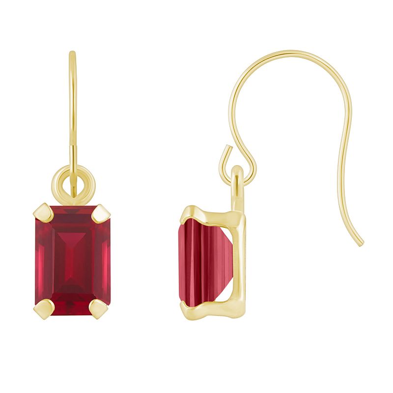 Celebration Gems 10k Gold Emerald Cut Gemstone Drop Earrings, Women's, Created Red