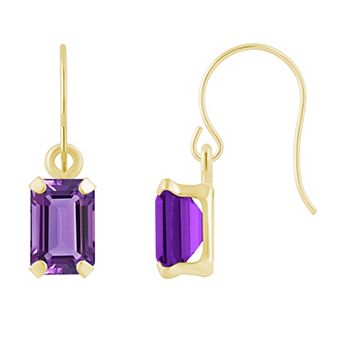 Celebration Gems 10k Gold Emerald Cut Gemstone Drop Earrings