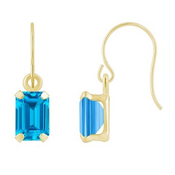 Celebration Gems 10k Gold Emerald Cut Gemstone Drop Earrings