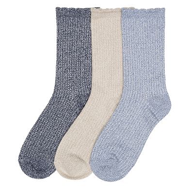 Women's Cuddl Duds® 3-pk. Scalloped Welt Mock Thermal Stitch Crew Socks