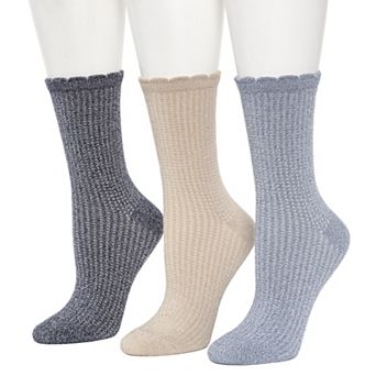 Women's Cuddl Duds® 3 pk Scalloped Welt Mock Thermal Stitch Crew Socks