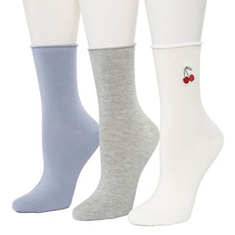 Cuddl Duds® 3-Pack Plushfill Embroidered Cherry Crew Socks