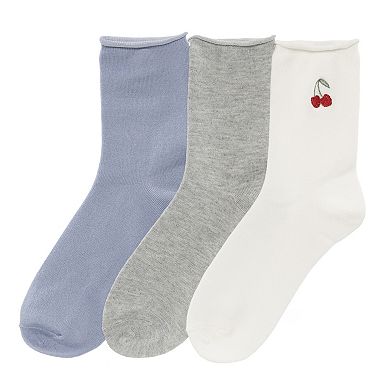 Cuddl Duds® 3-Pack Plushfill Embroidered Cherry Crew Socks