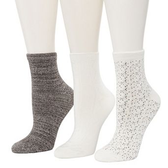 Women's Cuddl Duds® 3-Pack Scattered Birdseye Plushfill Quarter Socks