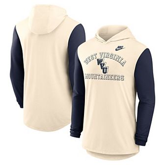 Men's Nike Natural/Navy West Virginia Mountaineers Legacy Color-Block Tri-Blend Performance Long Sleeve Hoodie T-Shirt