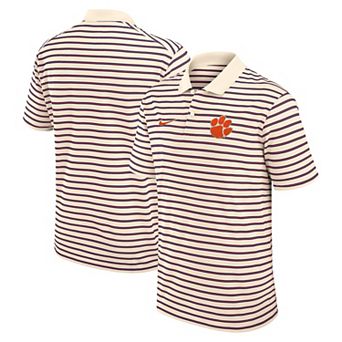 Men's Nike Cream Clemson Tigers Solid Foundation Striped Performance Polo