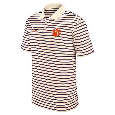 Men's Nike Cream Clemson Tigers Solid Foundation Striped Performance Polo