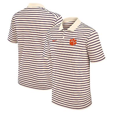 Men's Nike Cream Clemson Tigers Solid Foundation Striped Performance Polo